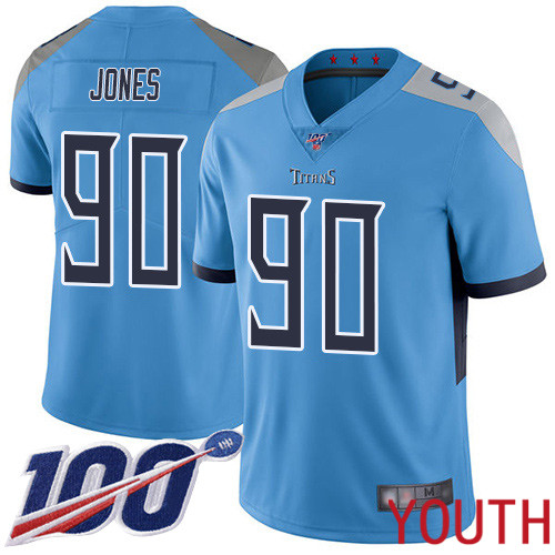 Tennessee Titans Limited Light Blue Youth DaQuan Jones Alternate Jersey NFL Football #90 100th Season Vapor Untouchable->youth nfl jersey->Youth Jersey